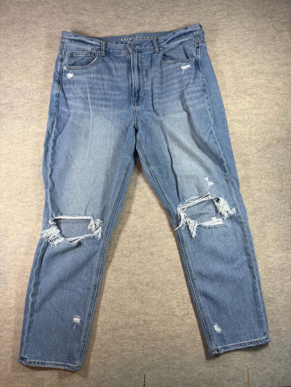 American Eagle Hi Rise Mom Jeans Womens Distressed Ripped Blue Denim